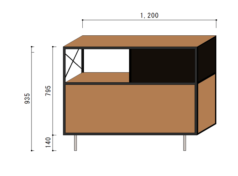 shelf cabinet 1200 brownカスタム